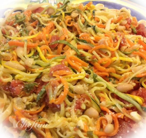 Spiral Zucchini Spaghetti with White Beans Cheftini