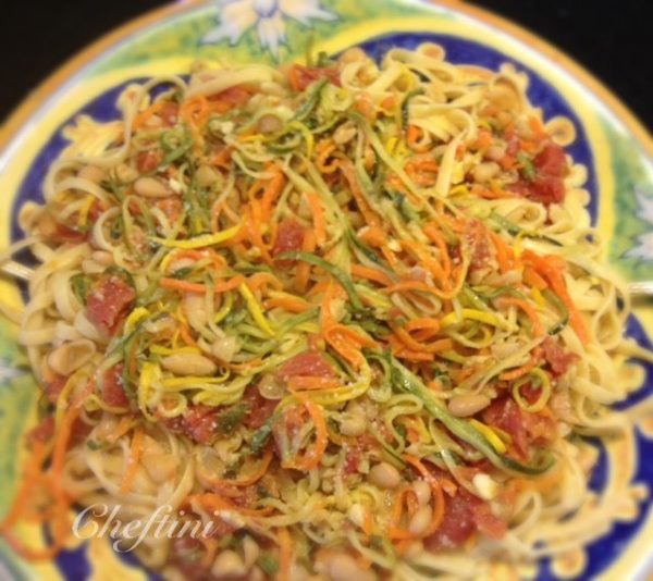 Spiral Zucchini Spaghetti with White Beans Cheftini