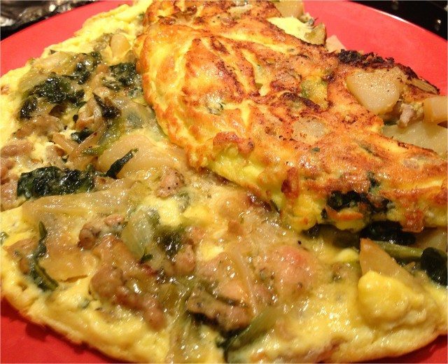 Frittata with escarole and chicken sausage