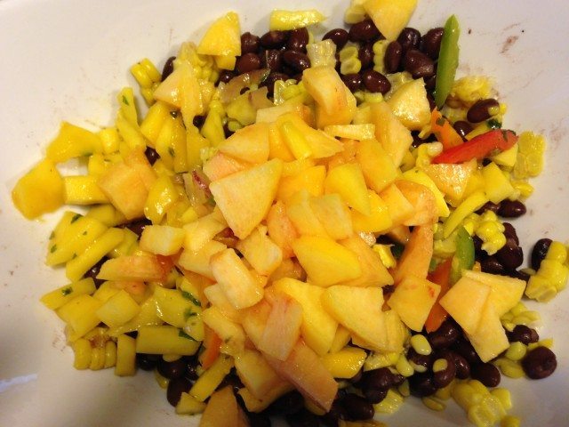 Black bean corn salad with mango and peaches
