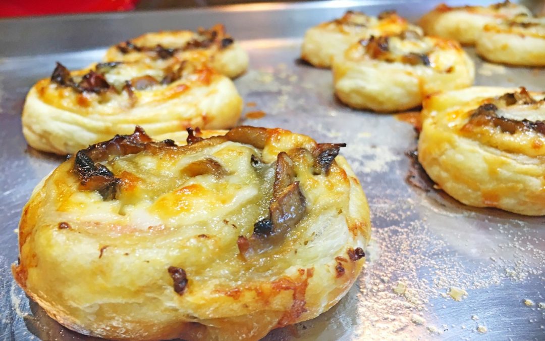 Puff Pastry Pinwheels with Ham, Muenster Cheese and Mushrooms