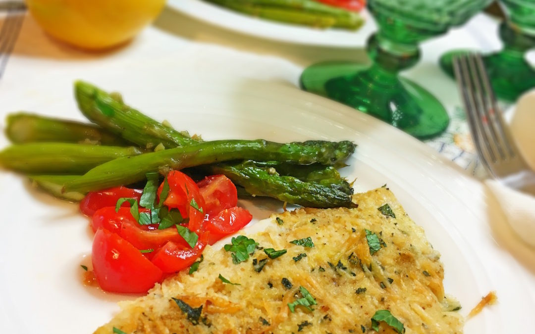 Dijon Baked Flounder Filet and Asparagus